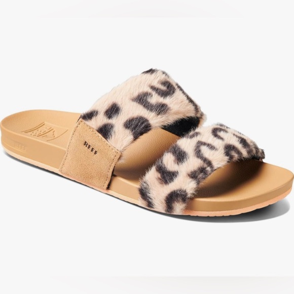 Reef Fluffy Leopard Print Slides Size 6 - Picture 1 of 6